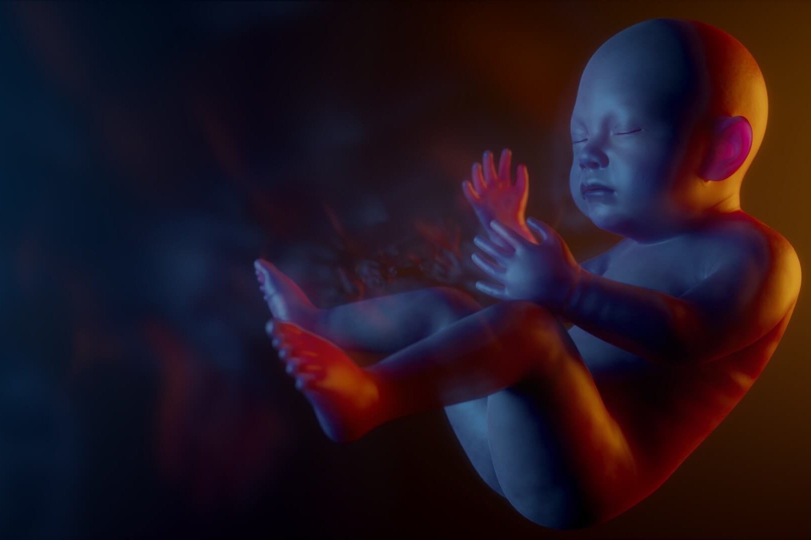 This is a 3D image of a baby floating in air. It's artistic to show our skills in 3D animation and visuals.