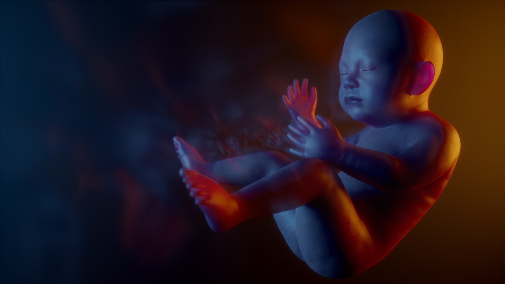 This is a 3D image of a baby floating in air. It's artistic to show our skills in 3D animation and visuals.